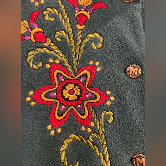 Bob Mackie Wearable Art floral embroidered quirky Boho whimsical Fleece Jacket L - Picture 2 of 11